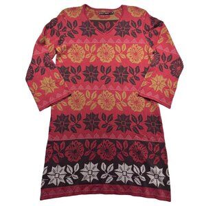 Gudrun Sjoden Organic Cotton Knit Sweater Dress Size M Floral Geometric Stripes